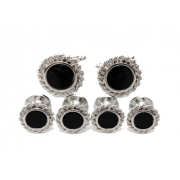 Black Onyx with Rope Silver Trim Studs and Cufflinks Set